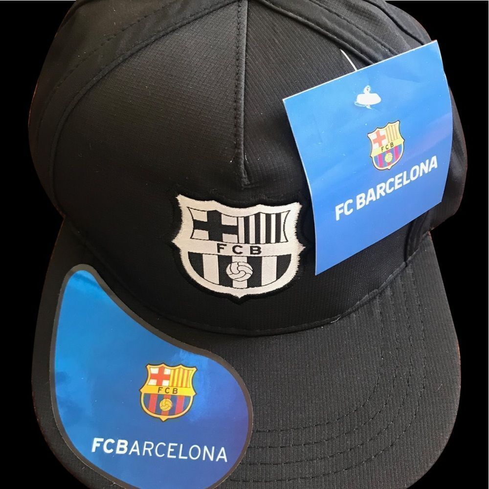 FC Barcelona Unisex Soccer Flat Brim Hat Black Adjustable Cap‎